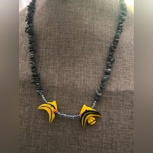 Yellow and Black Fish Pendant Necklace